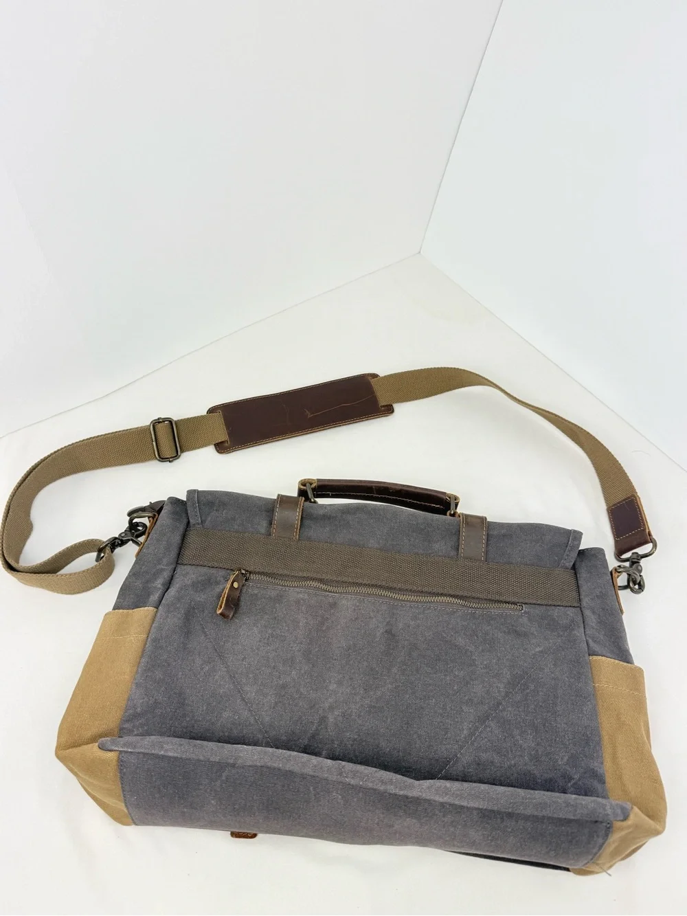 Newhey Gray Brown Thick Waxed Canvas Laptop Commuter Academic Satchel Bag